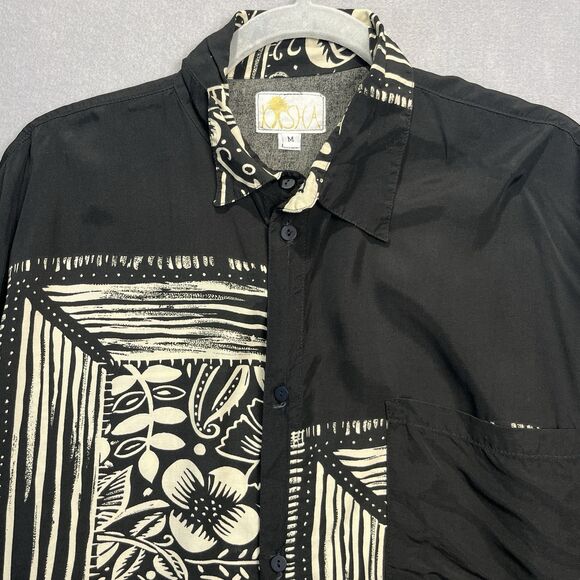 KASHA Black Ivory Floral Rayon Laganlook Button down blouse M Modern, Artsy - Picture 2 of 7